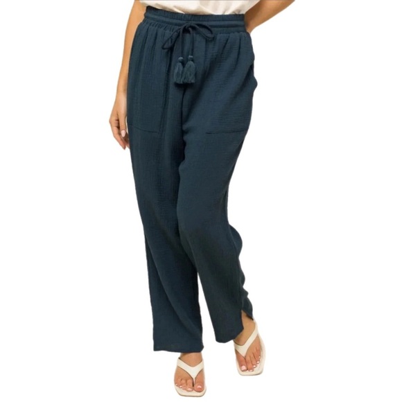 2-Piece Navy Cotton Top & Boho Pants Set - Picture 3 of 5